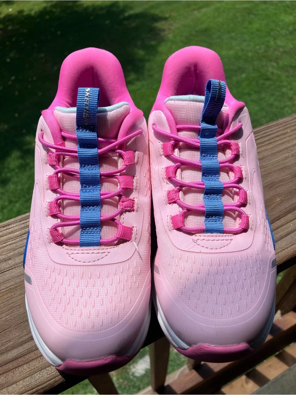 Skechers Pink Slip-On Athletic Sneakers with Blue Tongue Detail